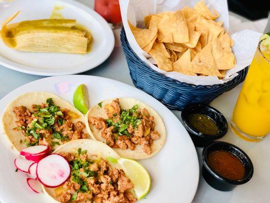 Tamale de Raja (veggies and cheese) and Tacos Al Pastor. Delish!  Leaving me wanting more!!!