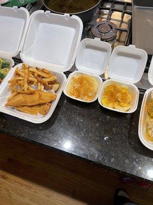 Fried catfish and seasoned rice with seasoned boiled eggs