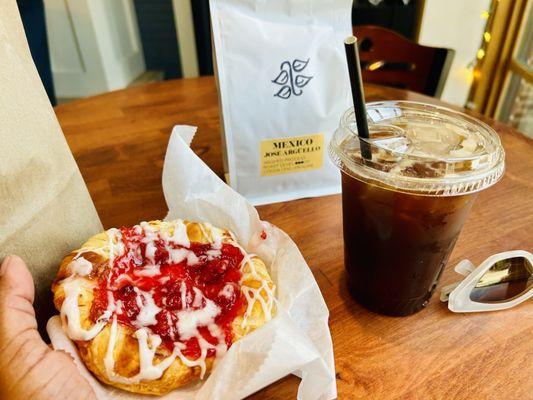 Iced Coffee & cherry danish