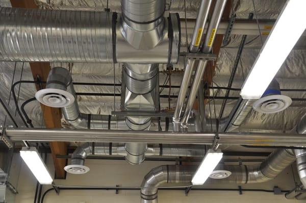 Ductwork installed at a university lab facility