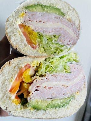 Turkey and Cheese on French roll (added avocado)--delish!