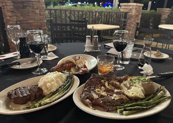 Ribeye, filet and lobster tails