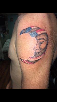 American flag crescent moon tattoo