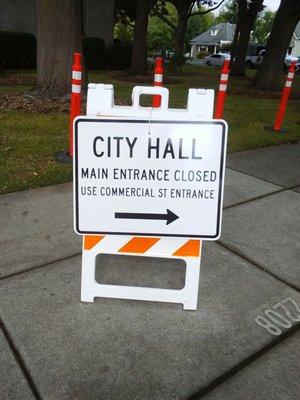 Just in time for winter, the City has the front of their beautiful art deco-inspired building torn up!