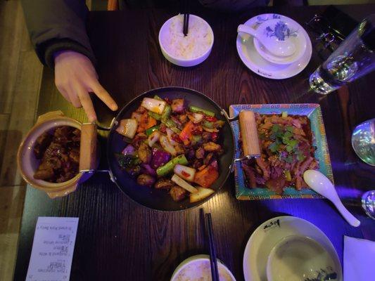 Braised pork belly $15.5, dry pot $16.5, husband and wife beef $13