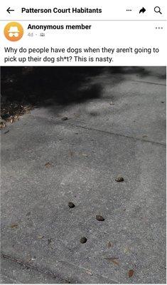 Dog poop - they didn't care when residents didn't pick up after their dogs