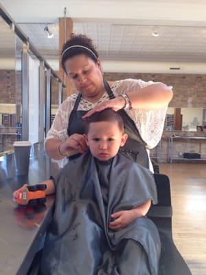 Little man getting his haircut!