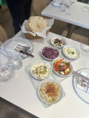 Babaganoush, whipped feta , tzatziki, humus, warm pita. Yum.