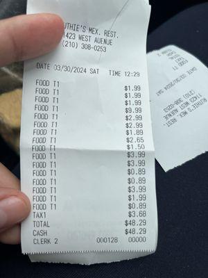 Receipt with unexplained charges