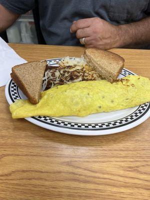 Phili Cheesesteak Omelette with hash browns