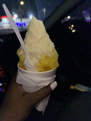 Small snowcone Banana with condensed milk