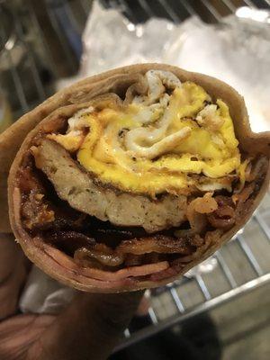 Hungry Man- Bacon, Sausage, Ham, Egg and Cheese on a Wrap- ($9.75)