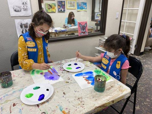 Daisies Girl Scouts watercolor painting "Fairy Garden"