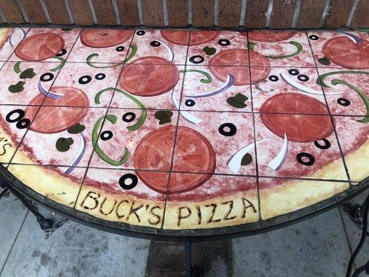 Table outside of Buck's Pizza.