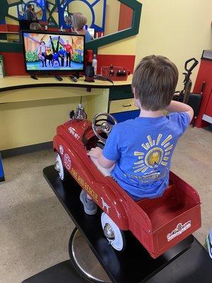 Fun chairs, and each station has a TV. They will put on your child's favorite show. Game changer for us.