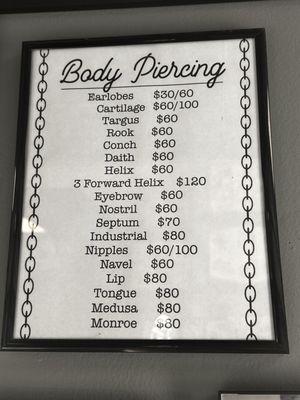 The price for piercings