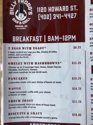 Breakfast menu, it is smaller than other menus I have seen online (this is 8/24)