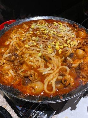 Baby octopus with udon noodles