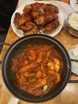 Tteokboki and yangneom chicken