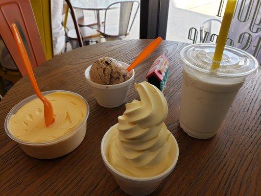 Mango icecream, brownie batter cup, vanilla shake and French vanilla cup