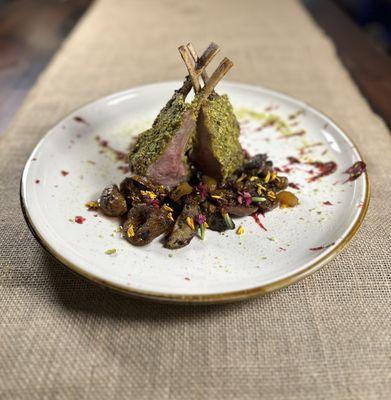 Pistachio Lamb Rack with Cranberry Sauce