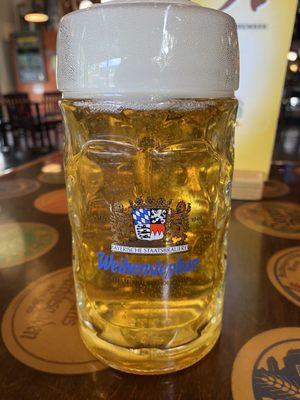 A perfect pour on my yummy German beer  in the cool stein