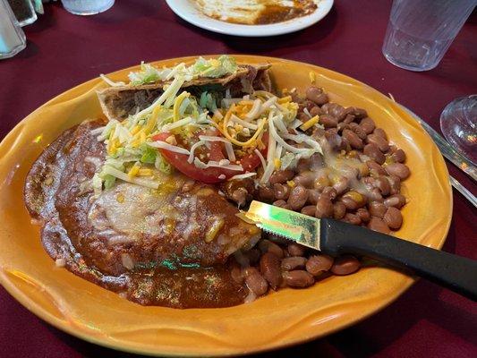 #1. Crisp Shell Shredded Beef Taco and enchilada combo