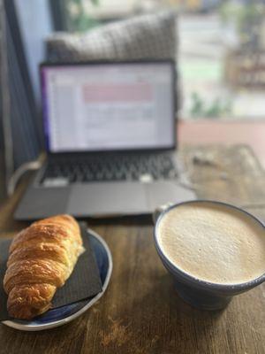 Pumpkin spice latte and ham and cheese croissant