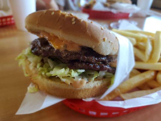 Double Cheeseburger with fries .