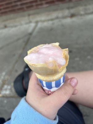 Pink lemonade ice cream in a cake cup