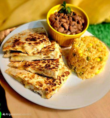 QUESADILLA, RICE AND BEANS