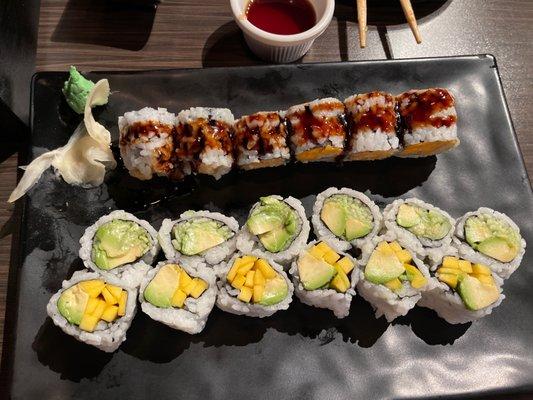 Avocado Cumber Roll, Sweet Potato Roll, Avocado Roll The food was really good! Highly recommended!