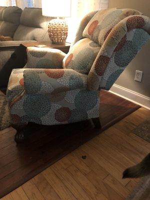 Side view of recliner in normal sitting position