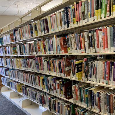 Aisles of books in the Wichita Falls Public Library in Texas.