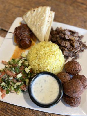 Combo plate with falafel instead of chicken