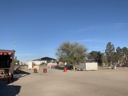 Restaurant to the left, petting zoo to the right.