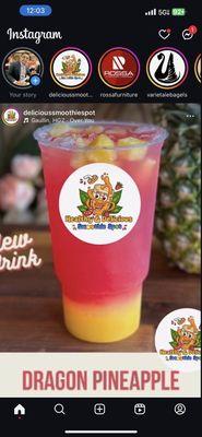 Cold refreshing Dragon pineapple with energy boost focus + caffeine increase your metabolism.,