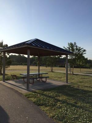 There are a few covered picnic tables