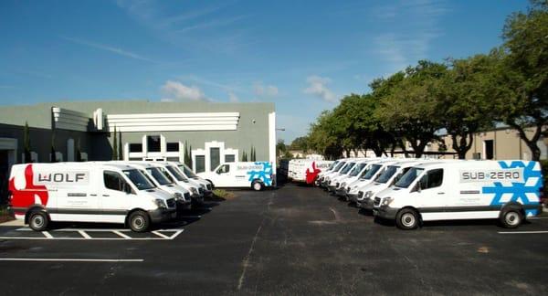 Our fleet of vans ready for servicing your appliance needs!