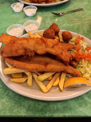 3 piece fish with fries and hushpuppies