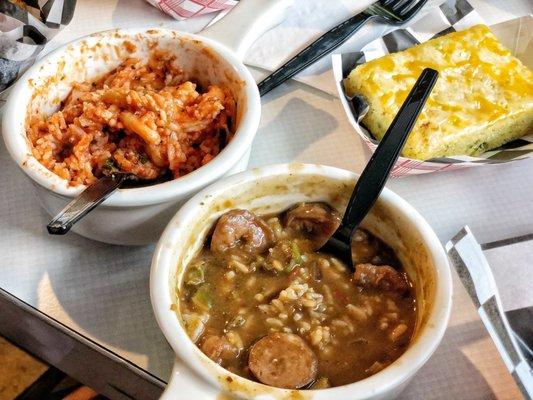 Gumbo (in front) was good. Jambalaya (back left) tasted like spaghetti.