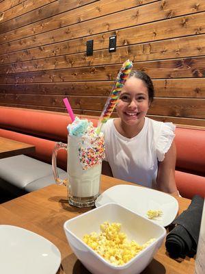 Granddaughter loving this HUGE Majestic Unicorn shake!  She said it was delicious.  Wants to try another flavor next.  S