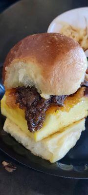 Brioche braised short rib, cheese eggs, Muscadine Jam.