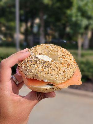 Smoked Nova Salmon on an everything bagel