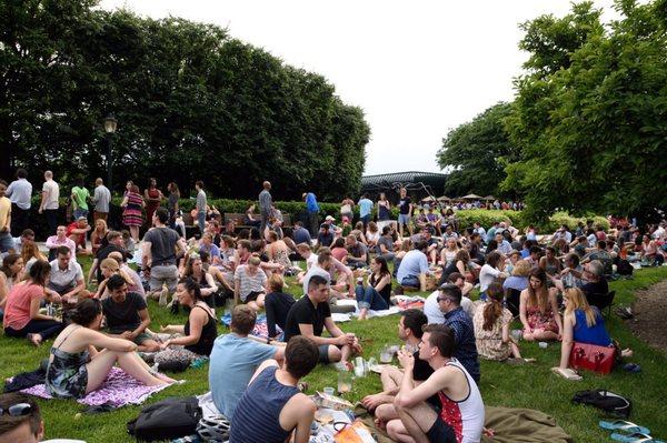 Lawn is not impossibly crowded on an overcast first Friday of summer 2017