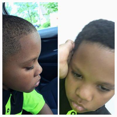 Before and after. My son actually didn't want his hair cut but was very happy afterward.