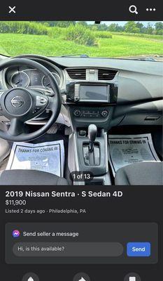 2019 Sentra That Had Yet to Have its Rust Painted Over