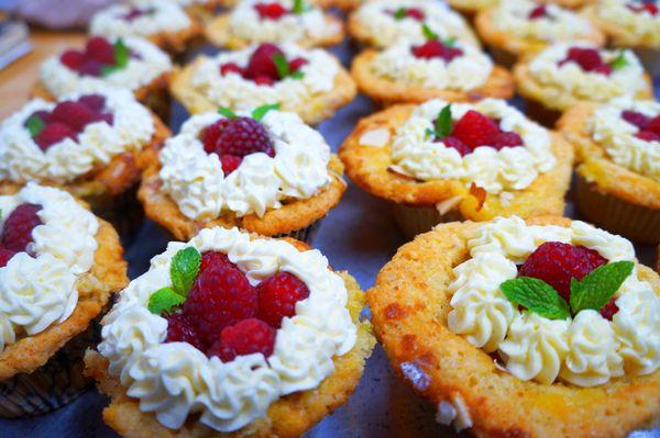 Lemon Almond Cupcakes with Fresh Raspberries