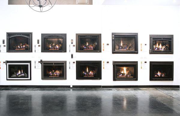 Live fireplaces on display