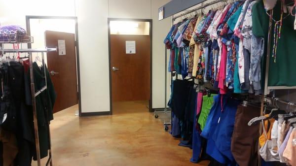 Fitting rooms at the back along with the Scrubs